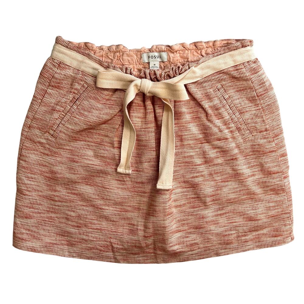Fossil Darcy Mini Skirt Terra Cotta Size MEDIUM Textured Material Bow Tie Lined
